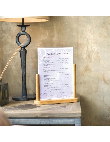 Porte-menu acrylique Securit Teck A4 - bois massif
