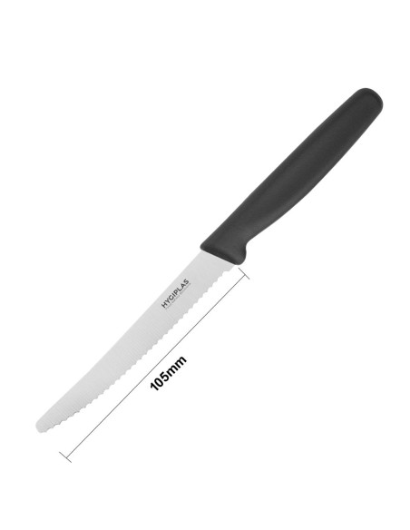 Couteau à tomates denté Hygiplas noir 100mm - Haute qualité