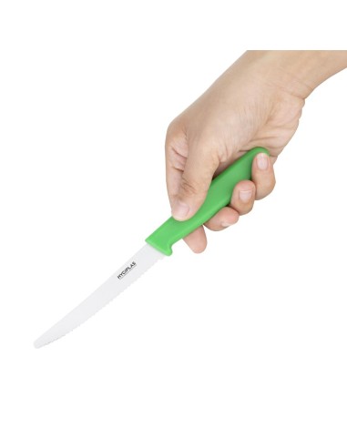 Couteau dentelé Hygiplas vert 100mm - coupe fruits et légumes