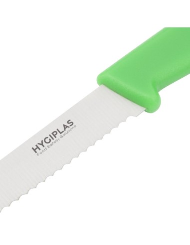 Couteau dentelé Hygiplas vert 100mm - coupe fruits et légumes