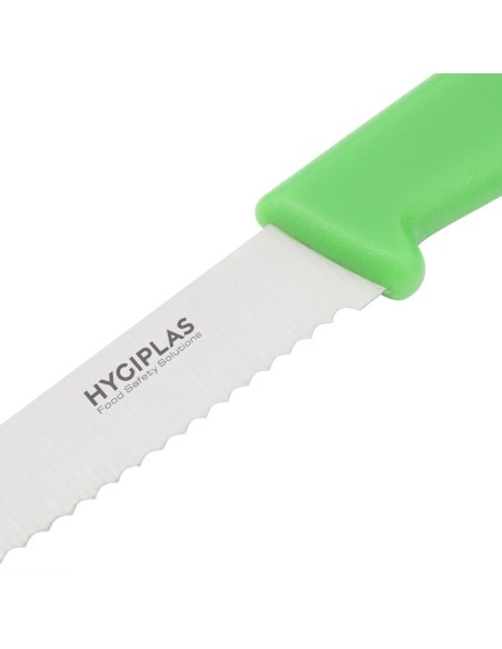 Couteau dentelé Hygiplas vert 100mm - coupe fruits et légumes