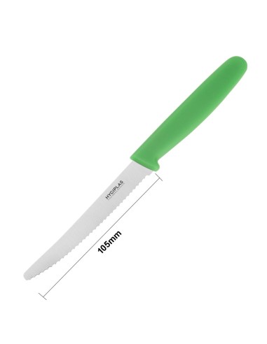 Couteau dentelé Hygiplas vert 100mm - coupe fruits et légumes