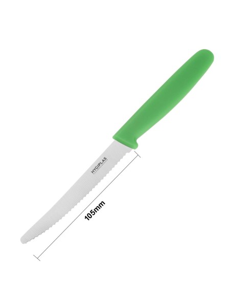 Couteau dentelé Hygiplas vert 100mm - coupe fruits et légumes