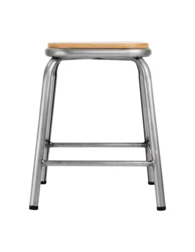 Tabouret bas en acier galvanisé avec assise en bois Bolero Cantina (lot de 4)