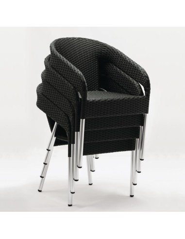 Fauteuils bistro en rotin PE anthracite Bolero - lot de 4