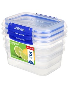 Boîtes alimentaires Sistema Klip It Plus 1L - Lot de 3