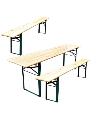 Ensemble mobilier brasserie pliant - Table et bancs extérieurs