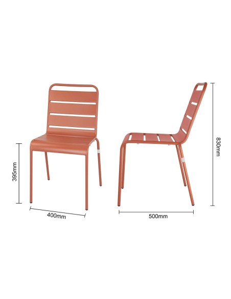 Chaises à lattes acier Bolero terracotta - lot de 4