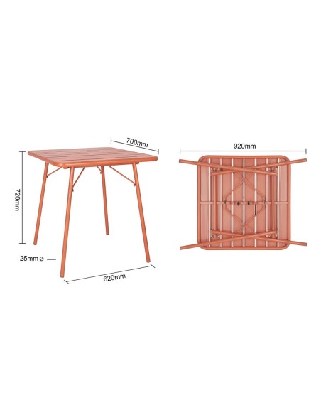 Table carrée à lattes Bolero terracotta - 710x700 mm