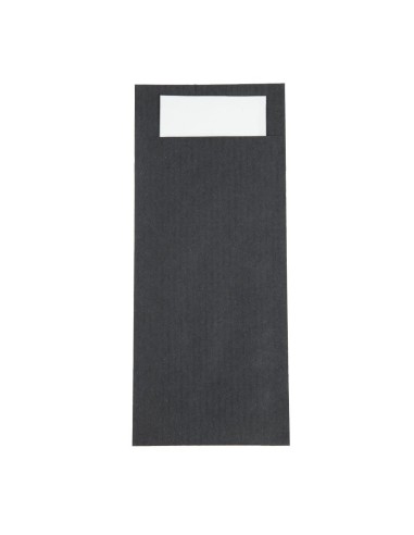 Pochettes à couverts noires avec serviette blanche - lot de 500