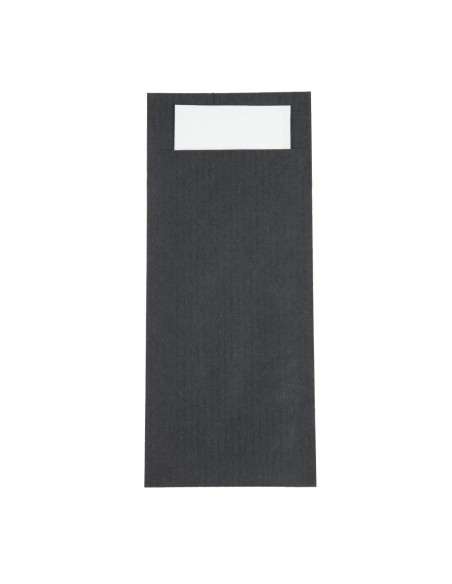 Pochettes à couverts noires avec serviette blanche - lot de 500
