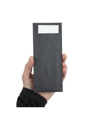 Pochettes à couverts noires avec serviette blanche - lot de 500