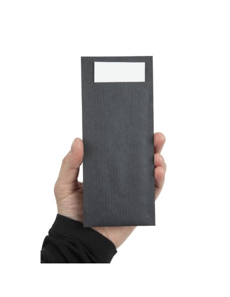 Pochettes à couverts noires avec serviette blanche - lot de 500
