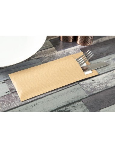 Pochettes à couverts kraft + serviette blanche - 500 pcs