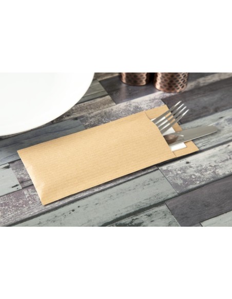 Pochettes à couverts kraft + serviette blanche - 500 pcs