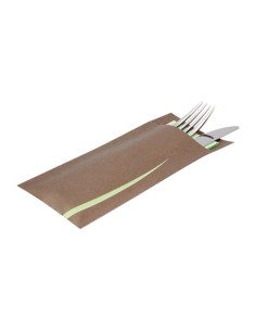 Pochettes à couverts marron avec serviette blanche - Europochette 100 pcs 2