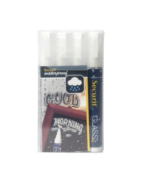 Marqueurs craie waterproof Securit blanc - lot de 4