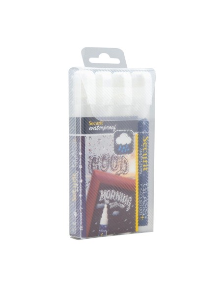 Marqueurs craie waterproof Securit blanc - lot de 4