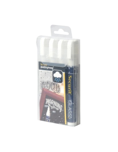 Marqueurs craie waterproof Securit blanc - lot de 4