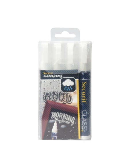 Marqueurs craie waterproof Securit blanc - lot de 4