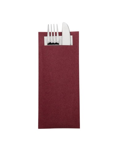 Pochettes à couverts bordeaux + serviette blanche - 500 pcs