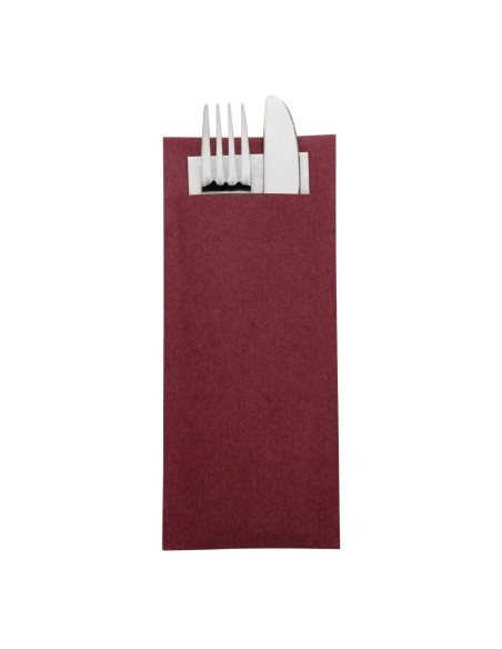 Pochettes à couverts bordeaux + serviette blanche - 500 pcs