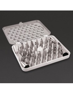 Boîte de 52 douilles pâtissières Vogue en inox - 52 embouts