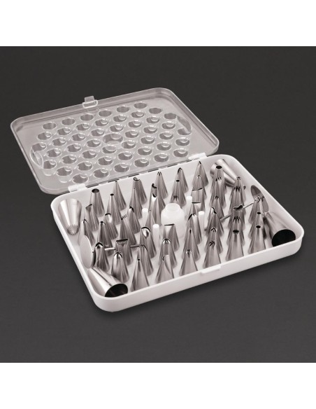 Boîte de 52 douilles pâtissières Vogue en inox - 52 embouts