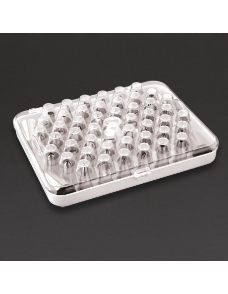 Boîte de 52 douilles pâtissières Vogue en inox - 52 embouts