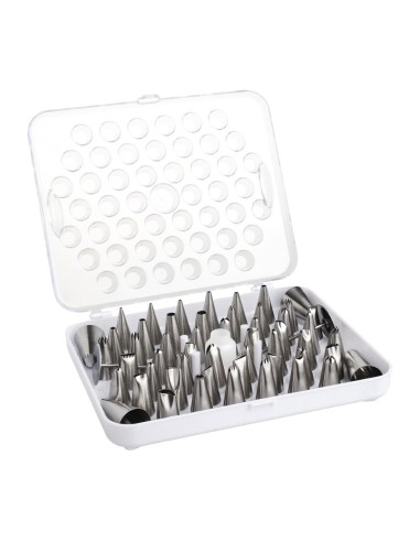 Boîte de 52 douilles pâtissières Vogue en inox - 52 embouts