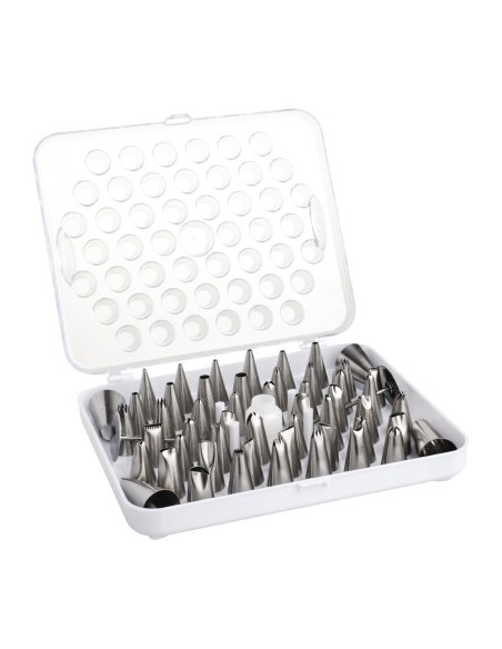 Boîte de 52 douilles pâtissières Vogue en inox - 52 embouts
