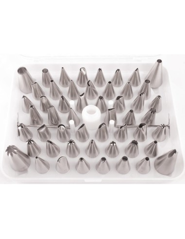 Boîte de 52 douilles pâtissières Vogue en inox - 52 embouts