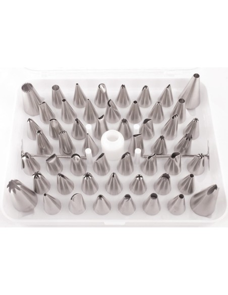 Boîte de 52 douilles pâtissières Vogue en inox - 52 embouts