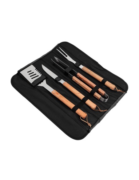 Kit barbecue 4 ustensiles Deglon - Acier inox et bois Bubinga
