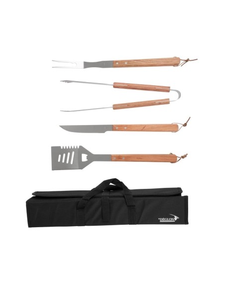 Kit barbecue 4 ustensiles Deglon - Acier inox et bois Bubinga