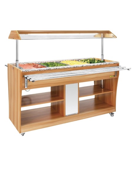 Buffet central chauffant Buffalo - 4x GN 1/1, bois et LED