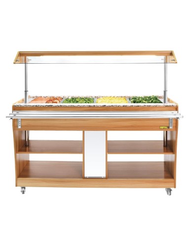 Buffet central chauffant Buffalo - 4x GN 1/1, bois et LED