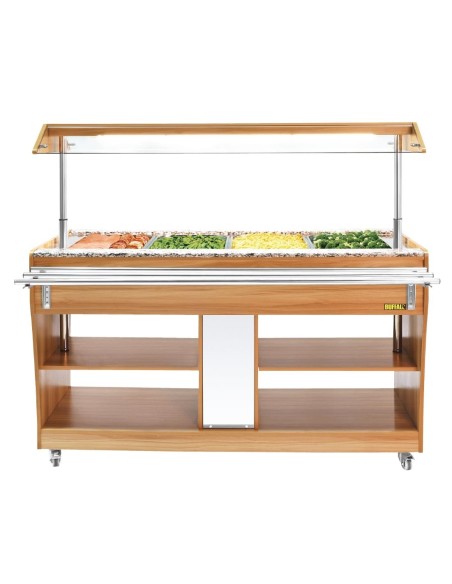 Buffet central chauffant Buffalo - 4x GN 1/1, bois et LED