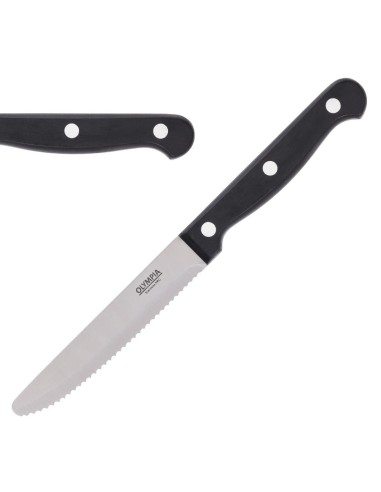 Couteaux à steak arrondis Olympia noirs - lot de 12
