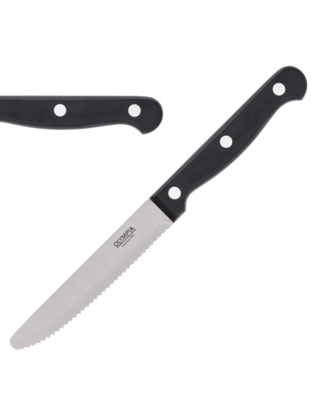 Couteaux à steak arrondis Olympia noirs - lot de 12