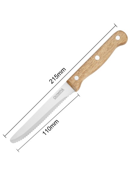 Couteaux à steak arrondis en bois d'acacia 100% FSC - Lot de 12