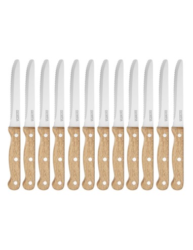 Couteaux à steak arrondis en bois d'acacia 100% FSC - Lot de 12