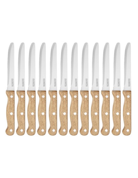 Couteaux à steak arrondis en bois d'acacia 100% FSC - Lot de 12