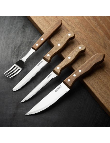 Couteaux à steak arrondis en bois d'acacia 100% FSC - Lot de 12
