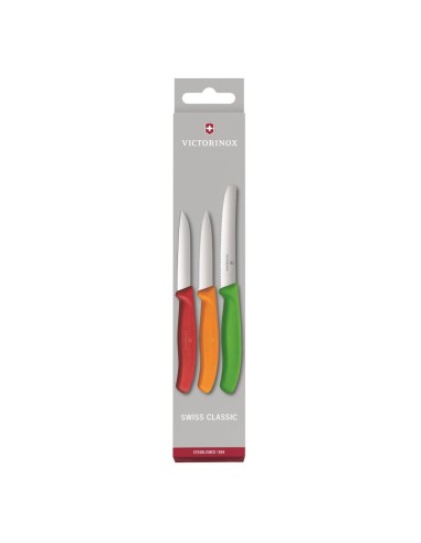 Lot de 3 couteaux d'office Victorinox - rouge, orange, vert