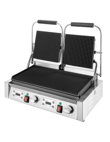Gril de contact double Buffalo 3,6kW - plaques rainurées