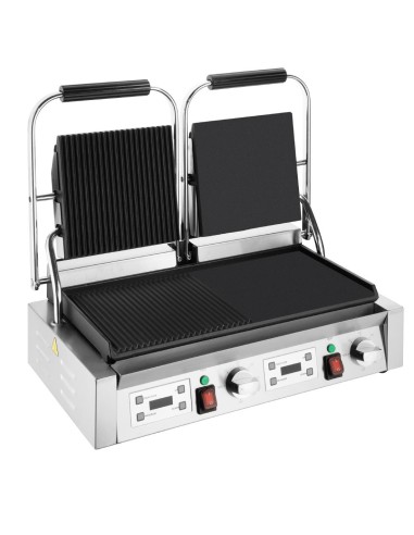 Gril de contact double Buffalo 3,6 kW - Plaques plates et rainurées
