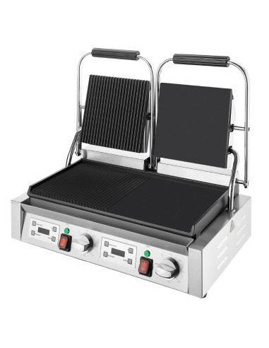 Gril de contact double Buffalo 3,6 kW - Plaques plates et rainurées
