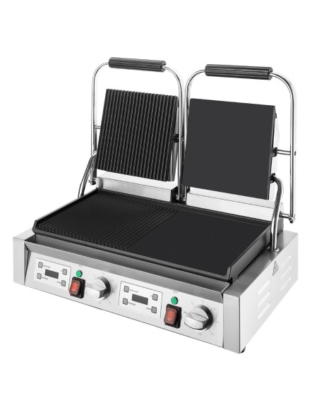 Gril de contact double Buffalo 3,6 kW - Plaques plates et rainurées