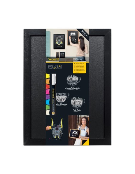 Ardoise murale cadre bois noir 30x40 cm - Securit